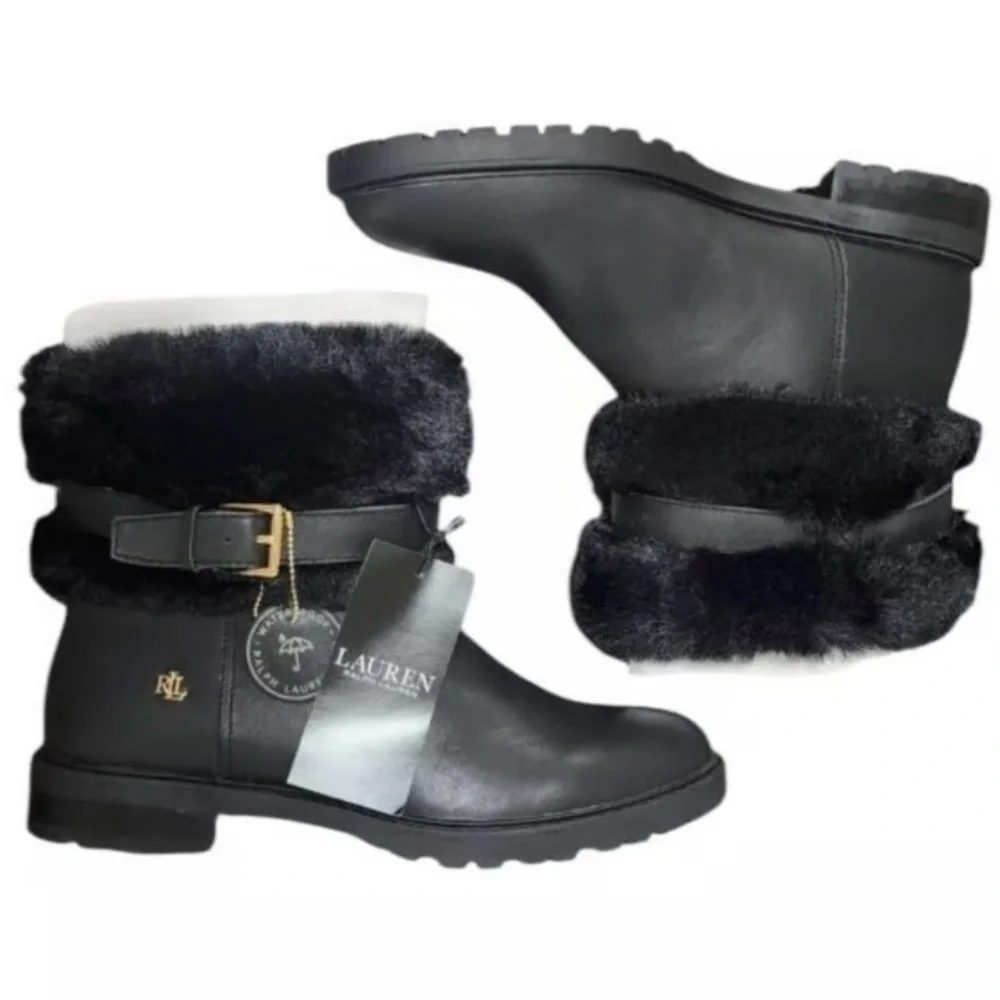 Ralph Lauren Women's Evanston‎ Black Fur-Lined Ankle Boots